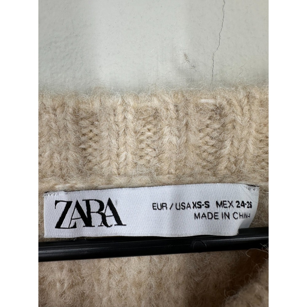 ZARA Sweater Womens XS-S Beige Ribbed Chunky Knit Oversized Boat Neck Pullover - Picture 9 of 12